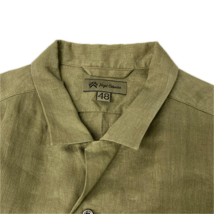 NIGEL CABOURN Linen Twill Open Collar SS Shirt Khaki Size 48