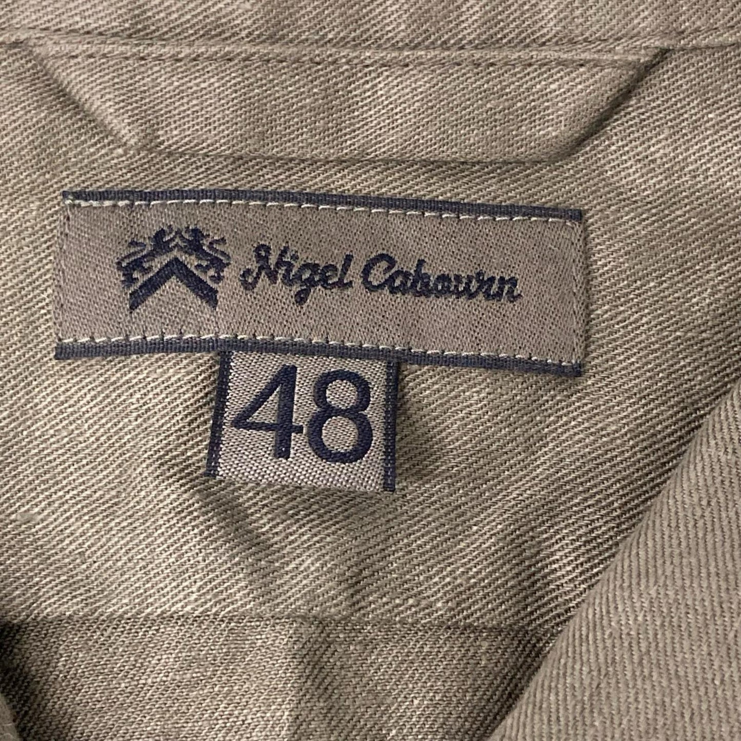 NIGEL CABOURN Linen Twill Open Collar SS Shirt Khaki Size 48