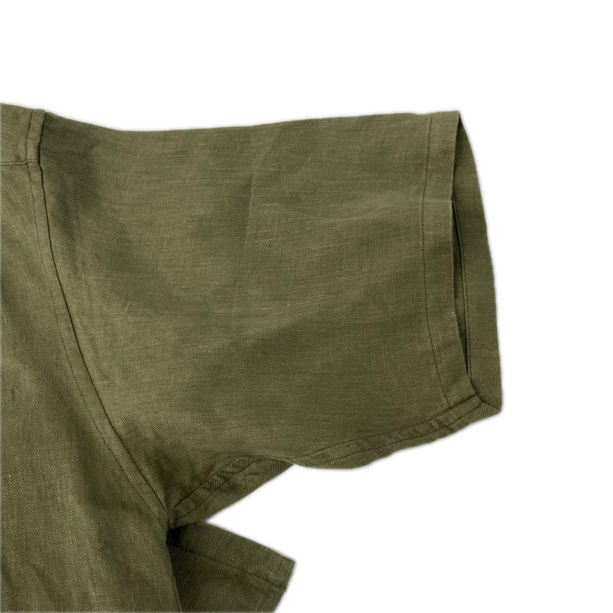 NIGEL CABOURN Linen Twill Open Collar SS Shirt Khaki Size 48