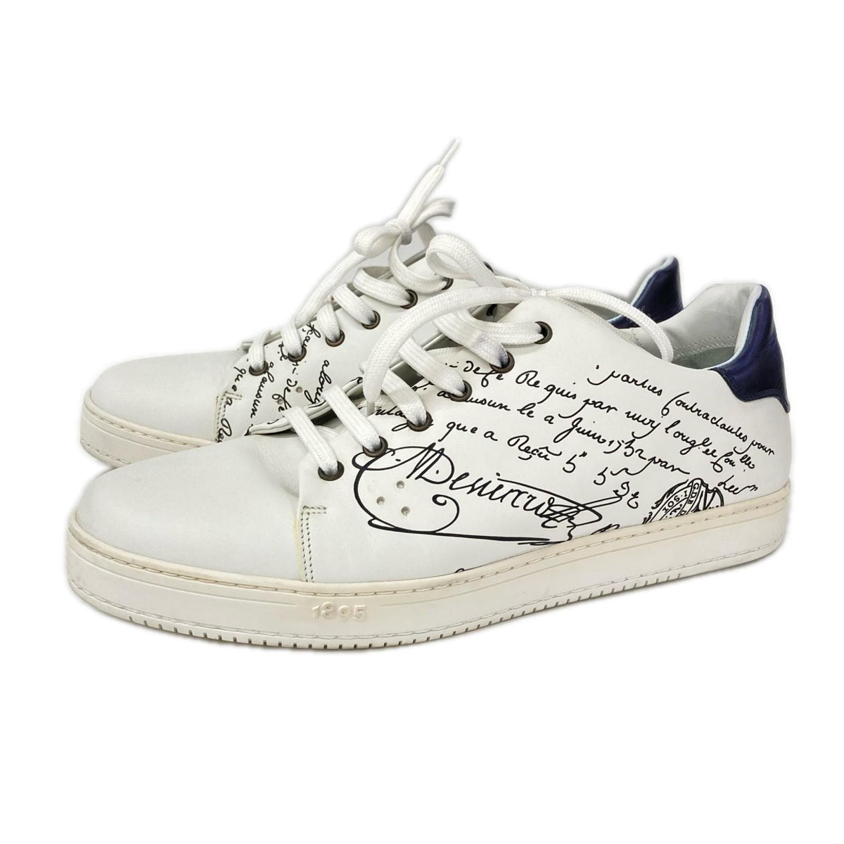 berluti Playtime Scritto Leather Sneakers White/Navy Size UK 10.5