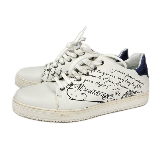 berluti Playtime Scritto Leather Sneakers White/Navy Size UK 10.5
