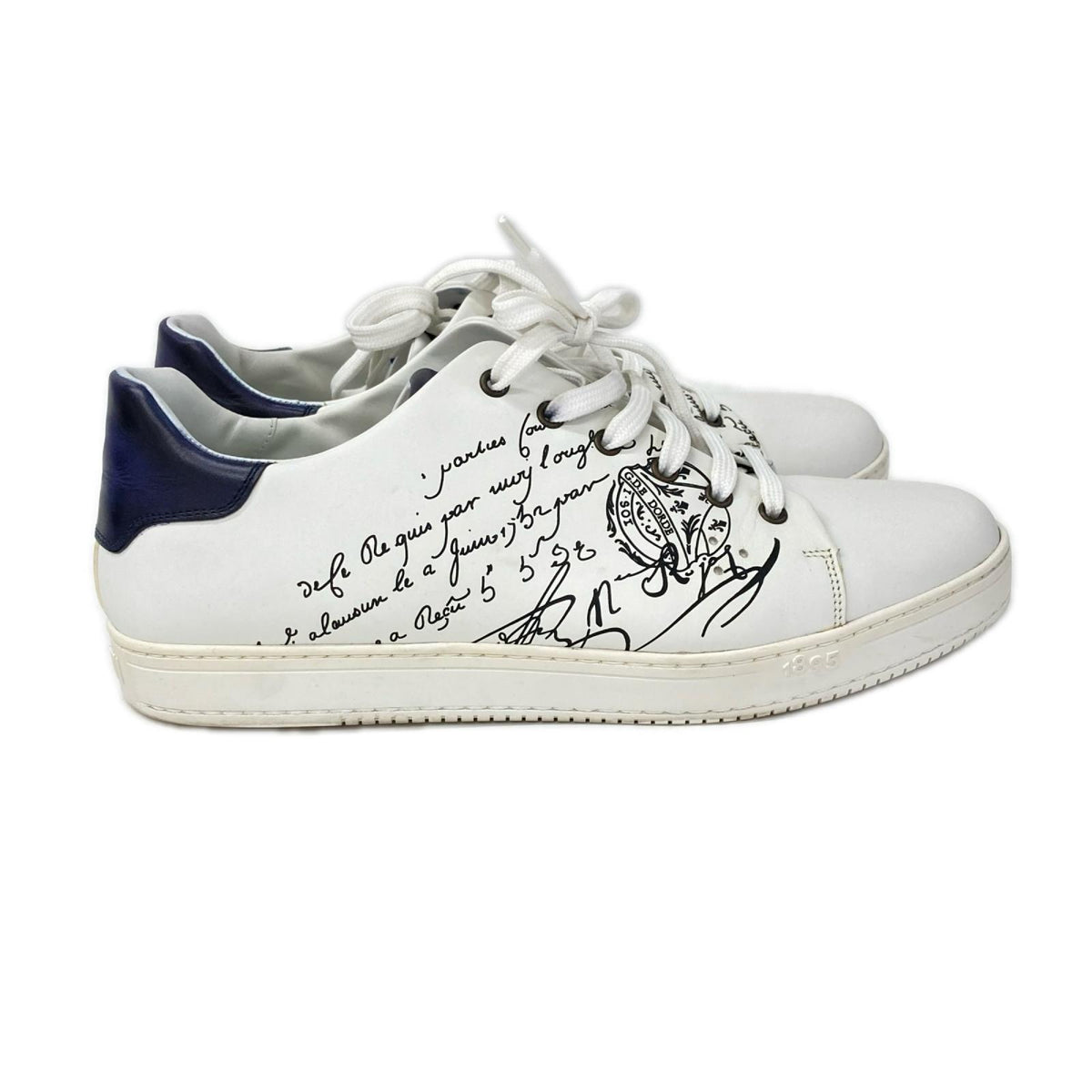 berluti Playtime Scritto Leather Sneakers White/Navy Size UK 10.5