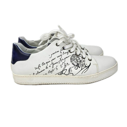 berluti Playtime Scritto Leather Sneakers White/Navy Size UK 10.5