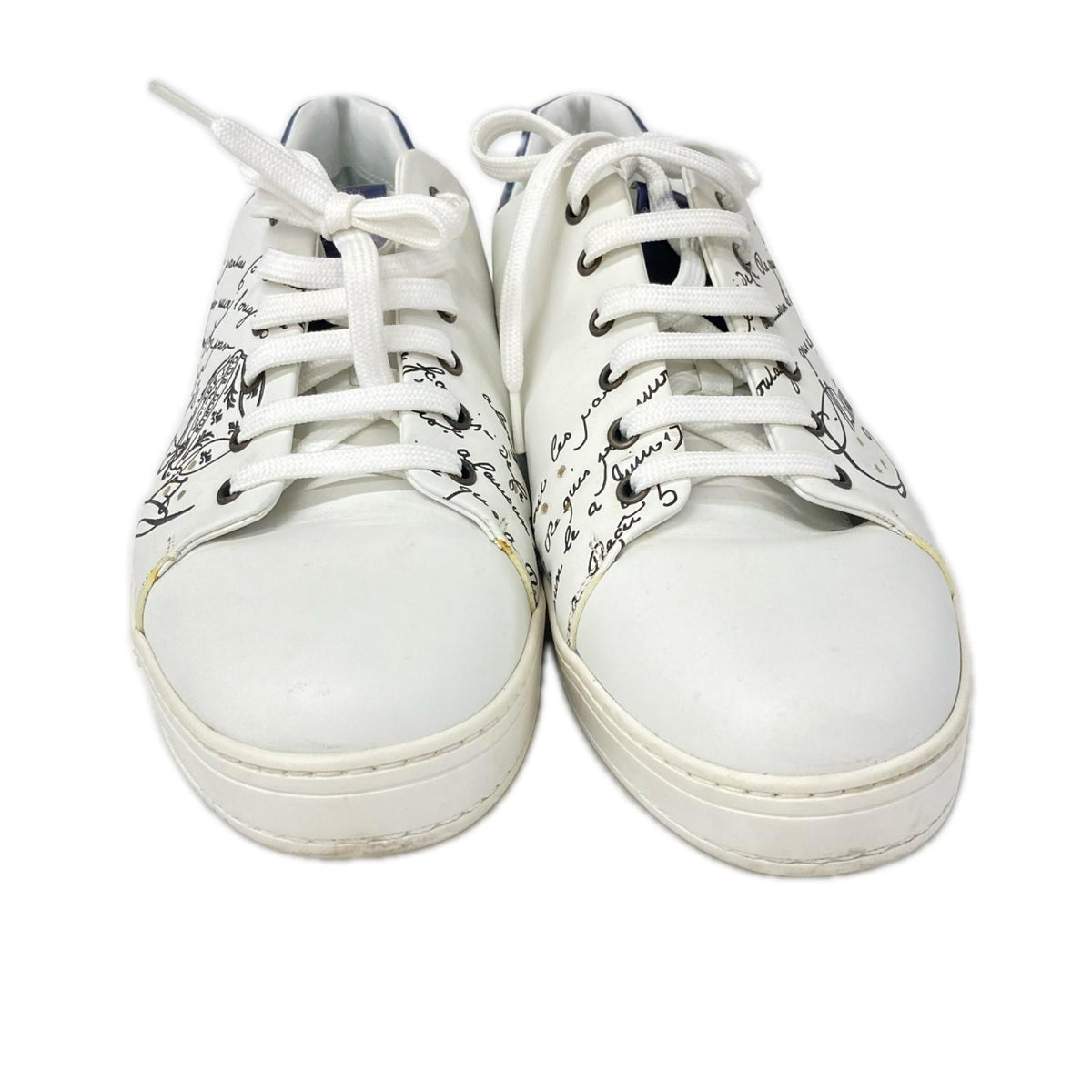 berluti Playtime Scritto Leather Sneakers White/Navy Size UK 10.5