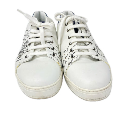 berluti Playtime Scritto Leather Sneakers White/Navy Size UK 10.5
