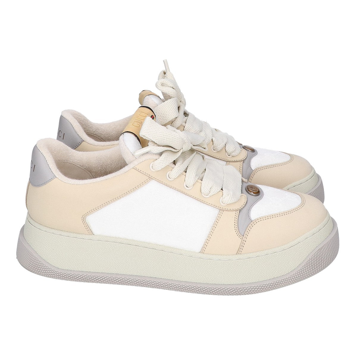 GUCCI GG Screener Leather Low-Top Sneakers Beige Size UK 10