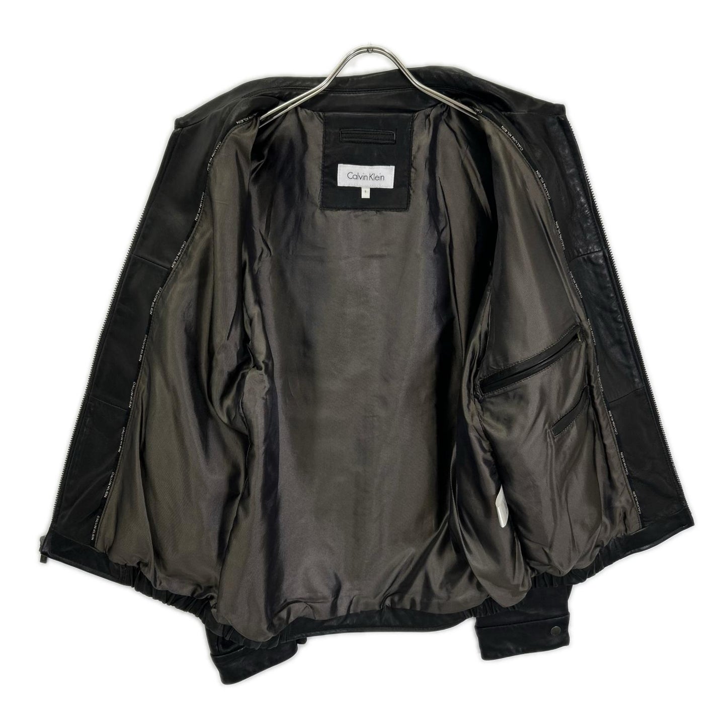 CalvinKlein Black Leather Single Rider Jacket Size S