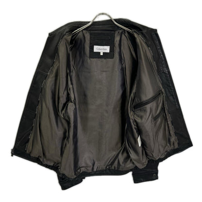 CalvinKlein Black Leather Single Rider Jacket Size S