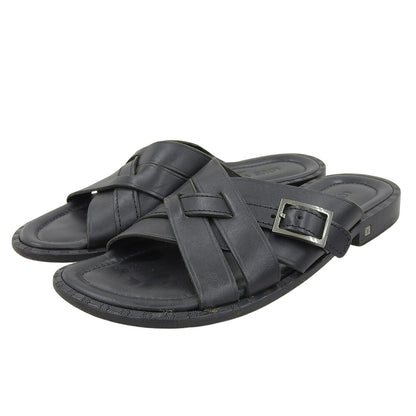 LOUIS VUITTON Leather Braided Flat Sandals Black Size 6.5