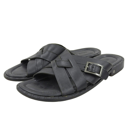 LOUIS VUITTON Leather Braided Flat Sandals Black Size 6.5