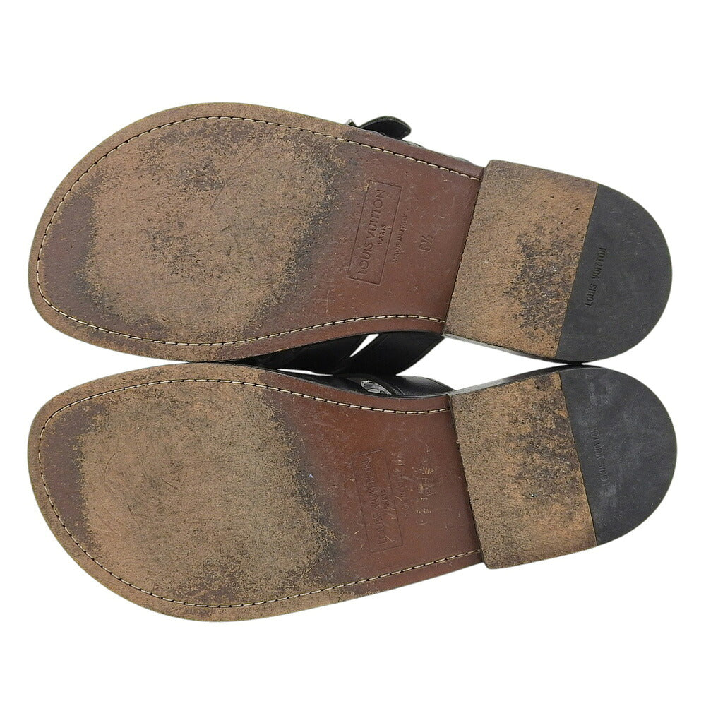 LOUIS VUITTON Leather Braided Flat Sandals Black Size 6.5