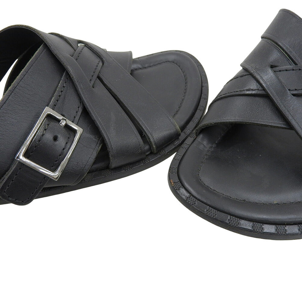 LOUIS VUITTON Leather Braided Flat Sandals Black Size 6.5