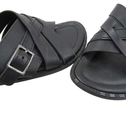 LOUIS VUITTON Leather Braided Flat Sandals Black Size 6.5