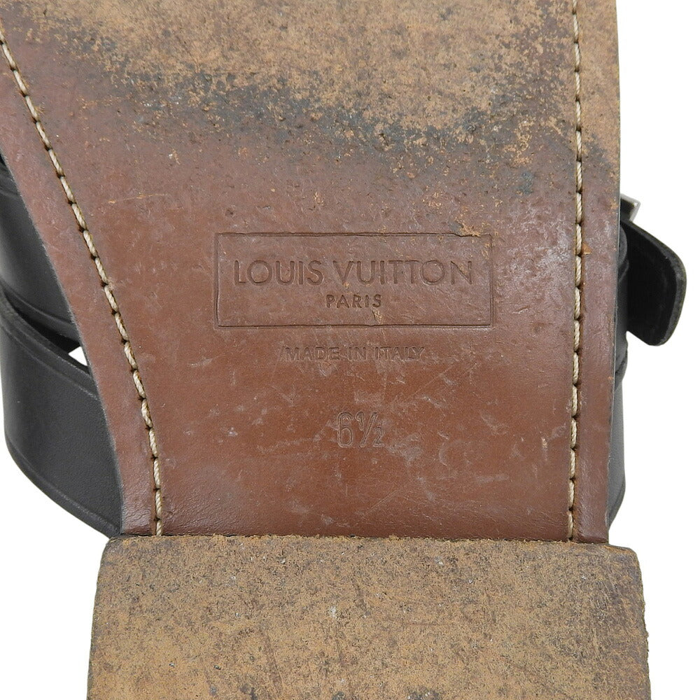 LOUIS VUITTON Leather Braided Flat Sandals Black Size 6.5
