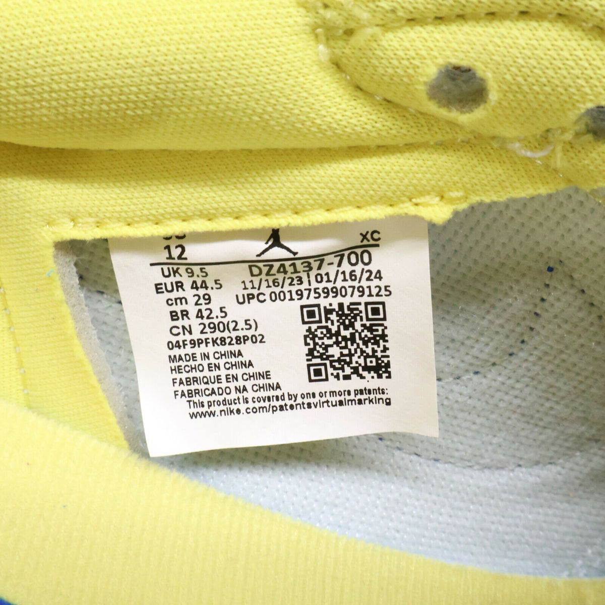 NIKE x Travis Scott WMNS Air Jordan 1 SP Canary Sneakers Size 29cm