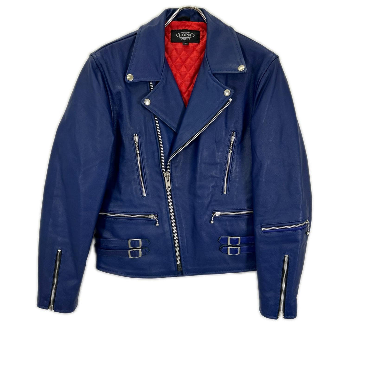 HORN WORKS Blue Double Riders Leather Jacket Size M