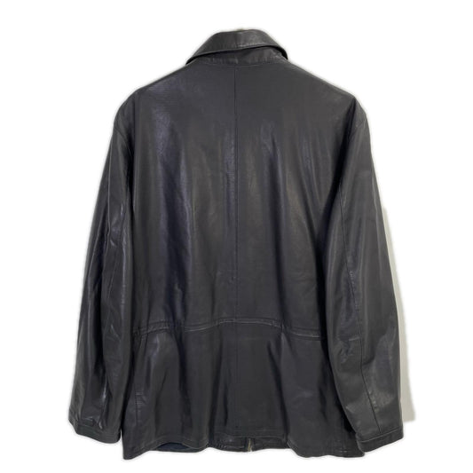 Z Zegna Black Leather Single Rider Jacket Size 52
