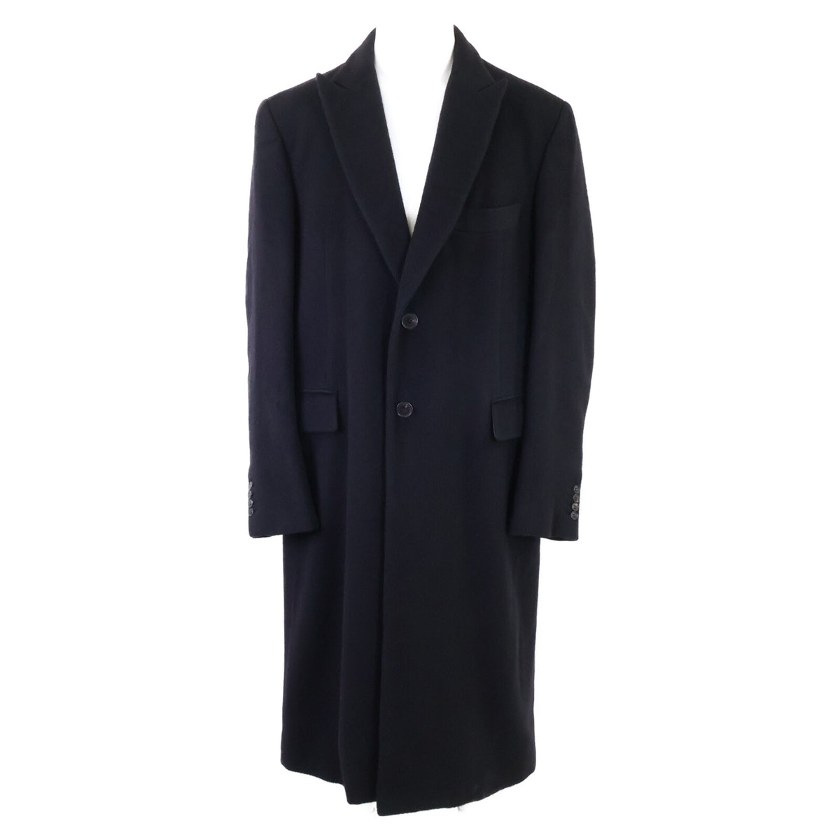 HERMES Cashmere Chesterfield Coat Navy Size 52