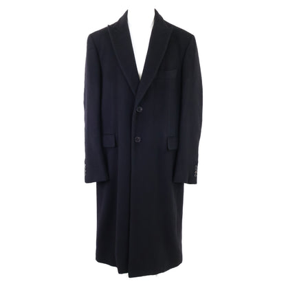 HERMES Cashmere Chesterfield Coat Navy Size 52