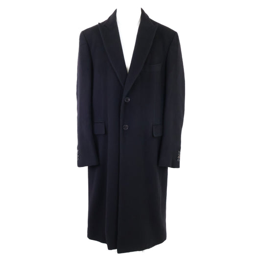 HERMES Cashmere Chesterfield Coat Navy Size 52