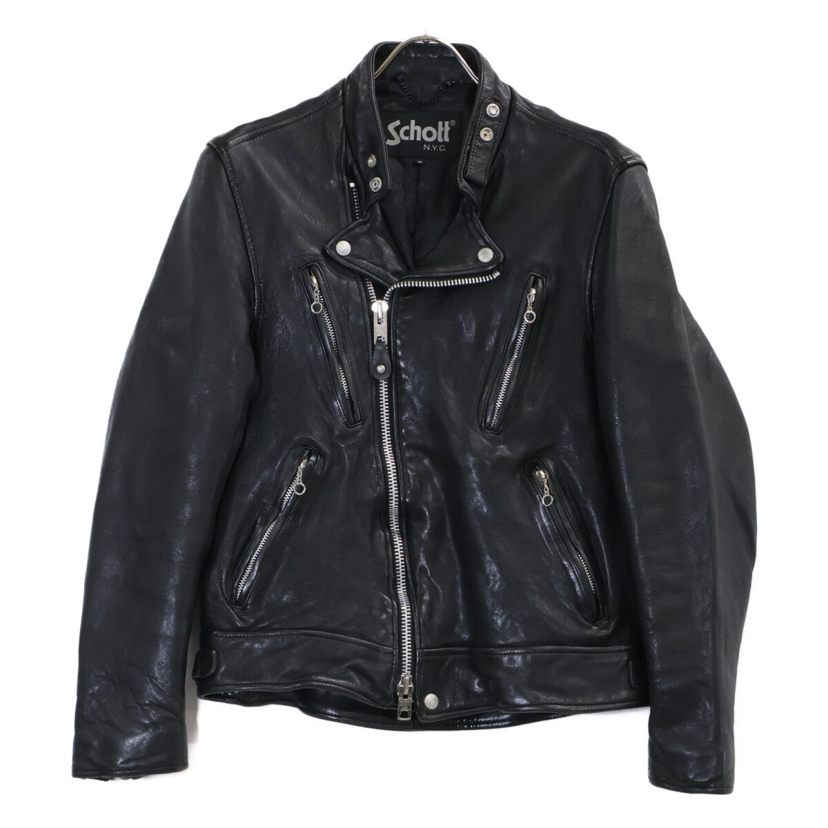schott 3191064 Black Lamb Leather DB Rider Jacket Size M