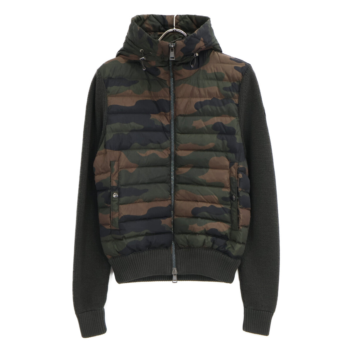MONCLER Camo Knit Down Hybrid Hooded Jacket Khaki Size S
