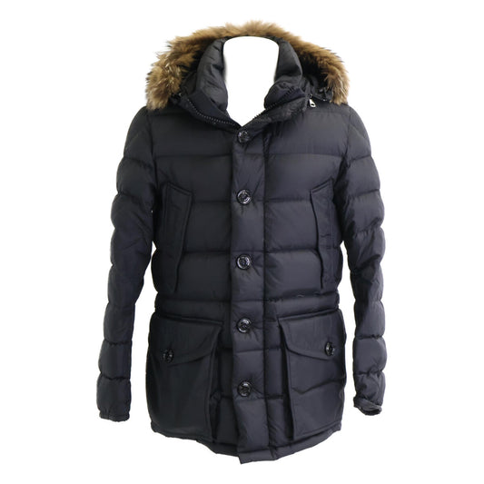 MONCLER CLUNY Fur Hooded Down Jacket Black Polyamide Size 2