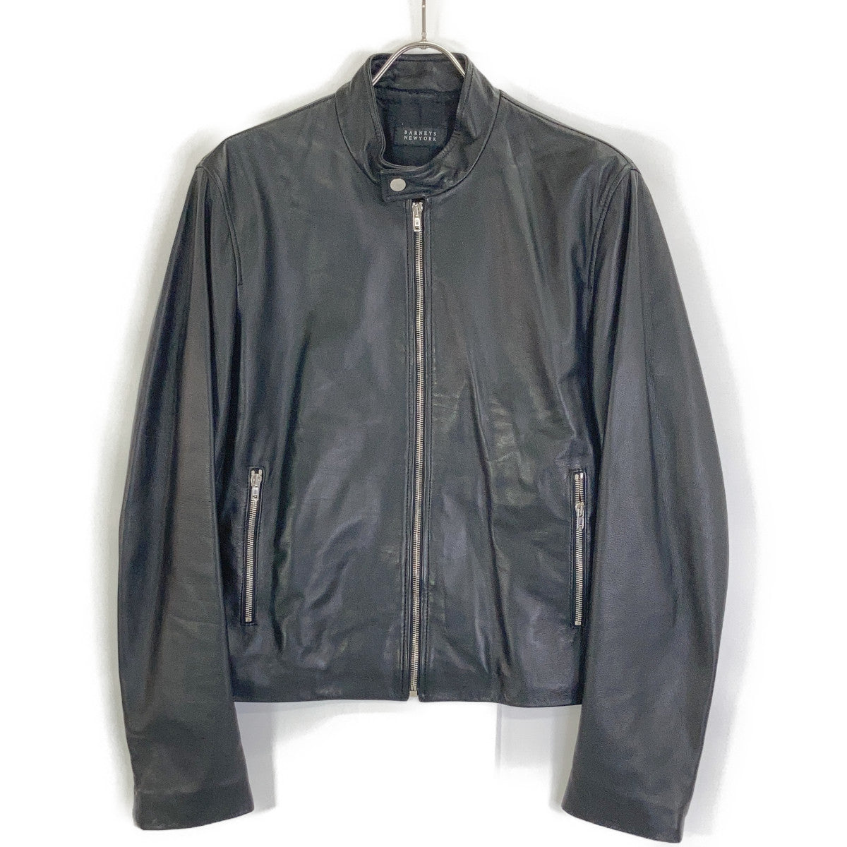 BARNEYSNEWYORK Black Lambskin Single Rider Jacket Size 48