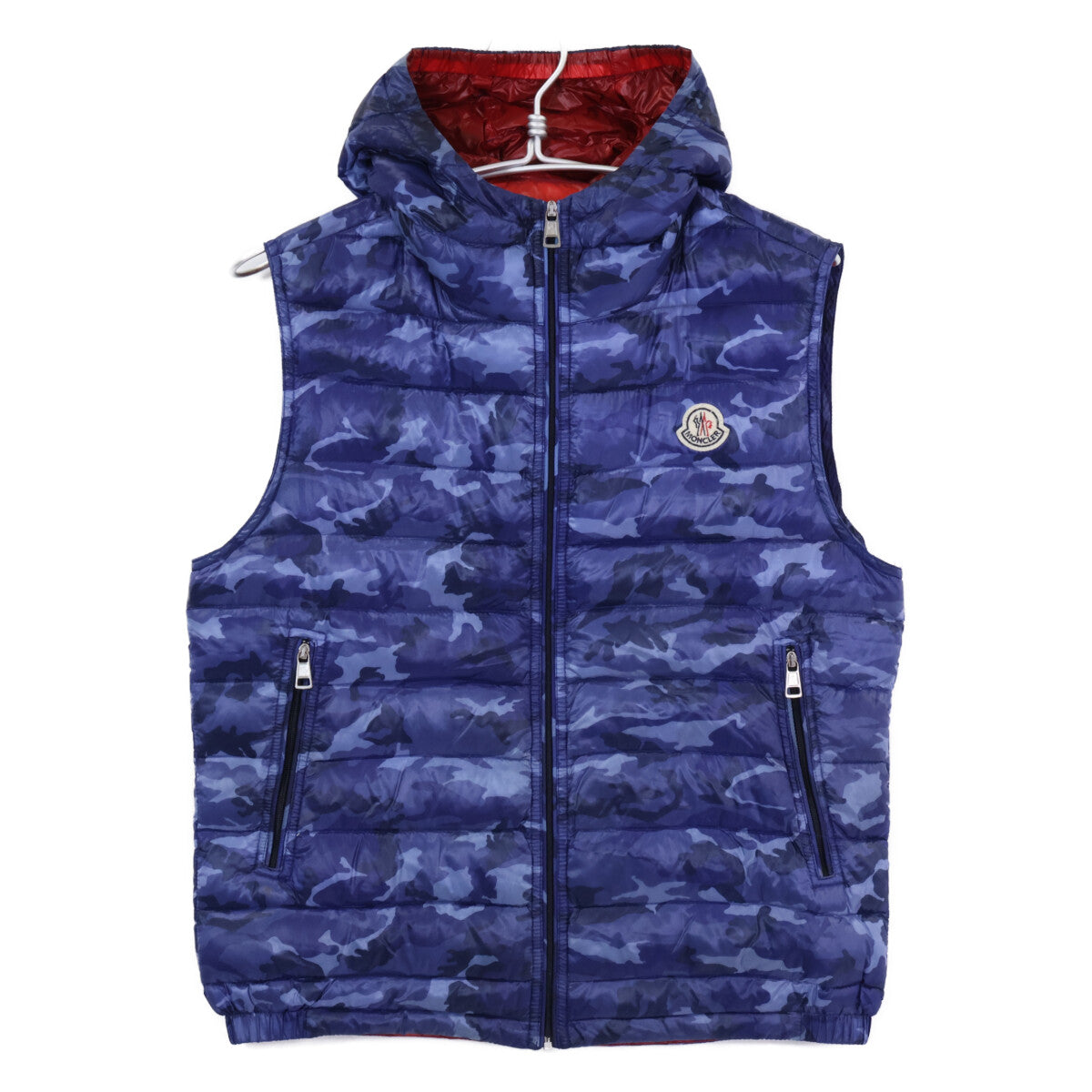 MONCLER PATRICK GILET Camo Hooded Down Vest Blue Size 1