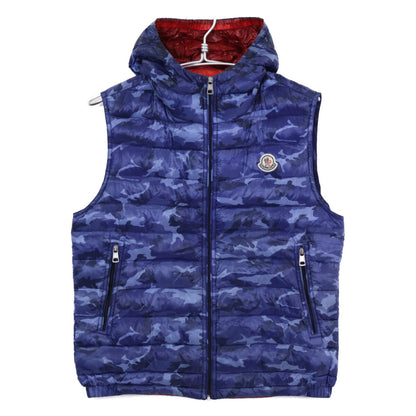 MONCLER PATRICK GILET Camo Hooded Down Vest Blue Size 1