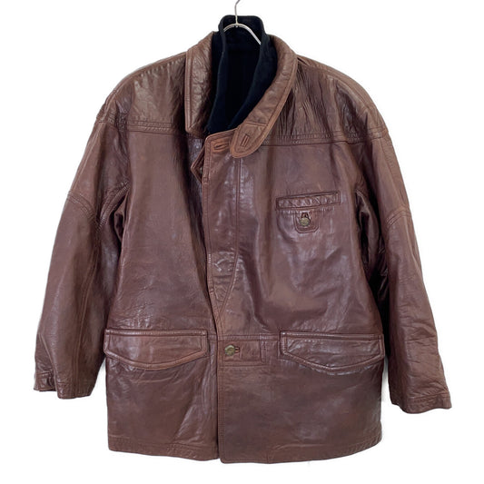 GIMO'S Brown Leather Lined Car Coat Size XL