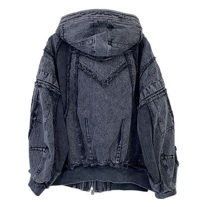 MAISON SPECIAL Grey Denim Panel Alien Hood Jacket Size 02