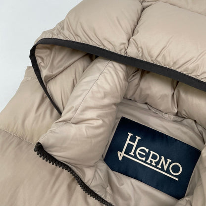 HERNO Water-Repellent Matte Nylon Hooded Vest Beige Size 48