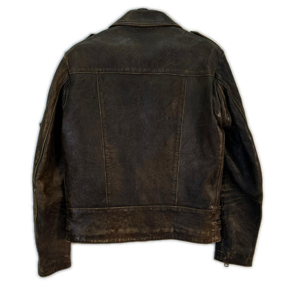 black means Distressed Leather Double Riders Jacket Size 6