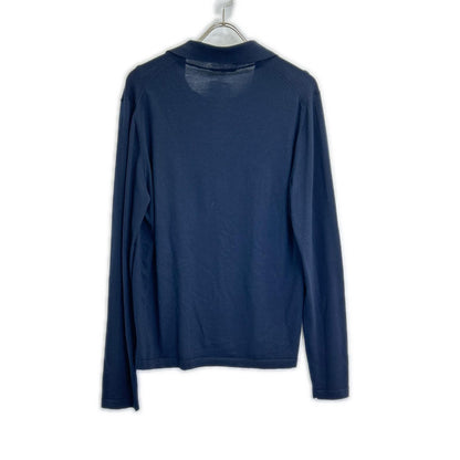 HERMES Robot Long Sleeve Wool Knit Polo Navy Size S