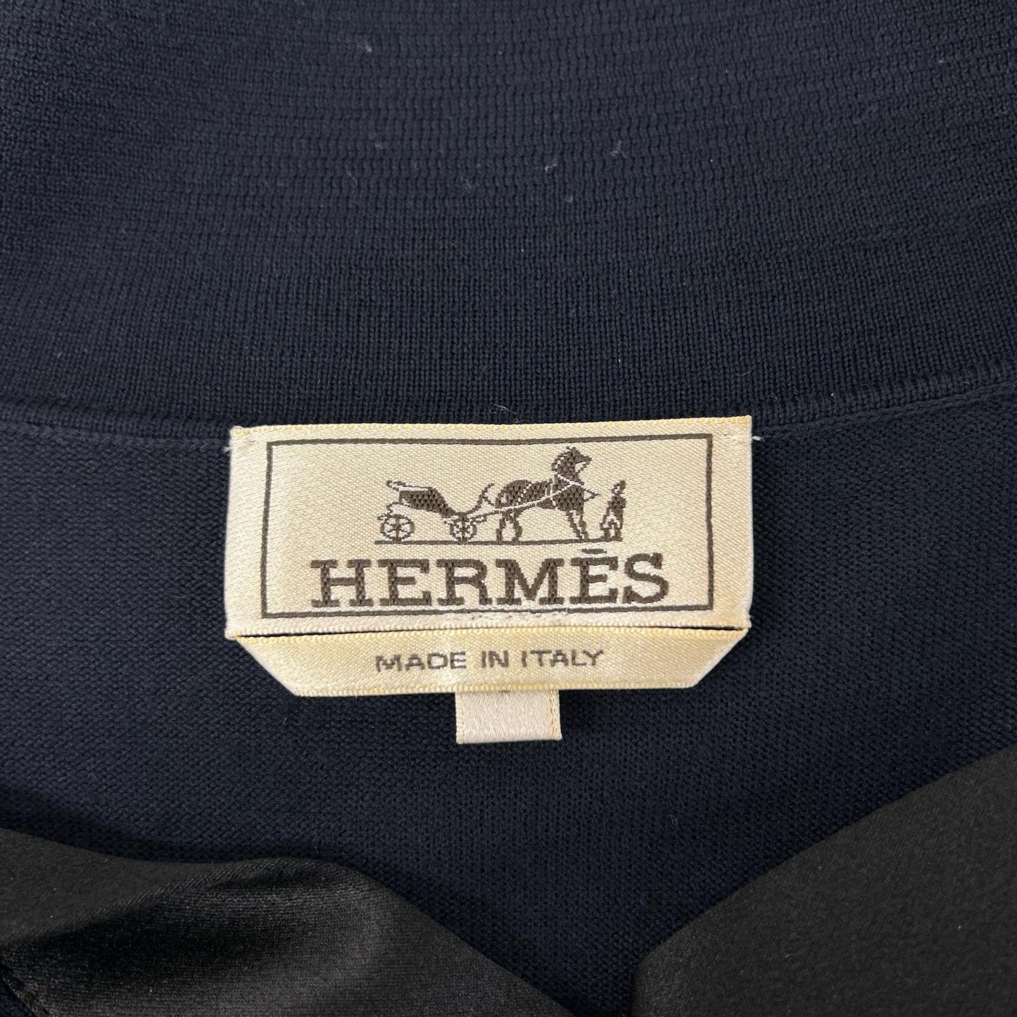 HERMES Robot Long Sleeve Wool Knit Polo Navy Size S