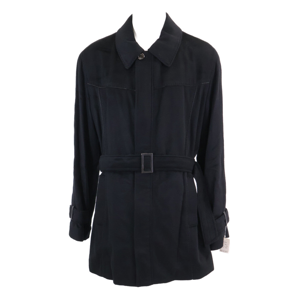 ZILLI Cashmere Leather Trim Zip Topcoat Black Coat Size 58