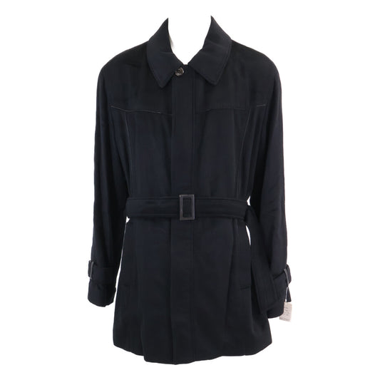 ZILLI Cashmere Leather Trim Zip Topcoat Black Coat Size 58
