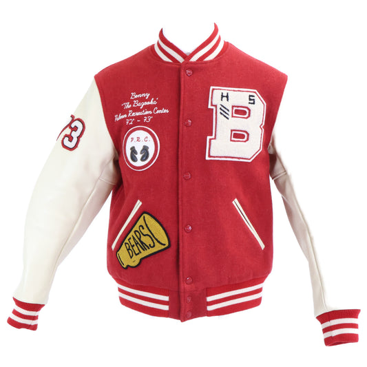 JOE MCCOY Brunswick Leather Sleeve Jacket Red/White Size 40