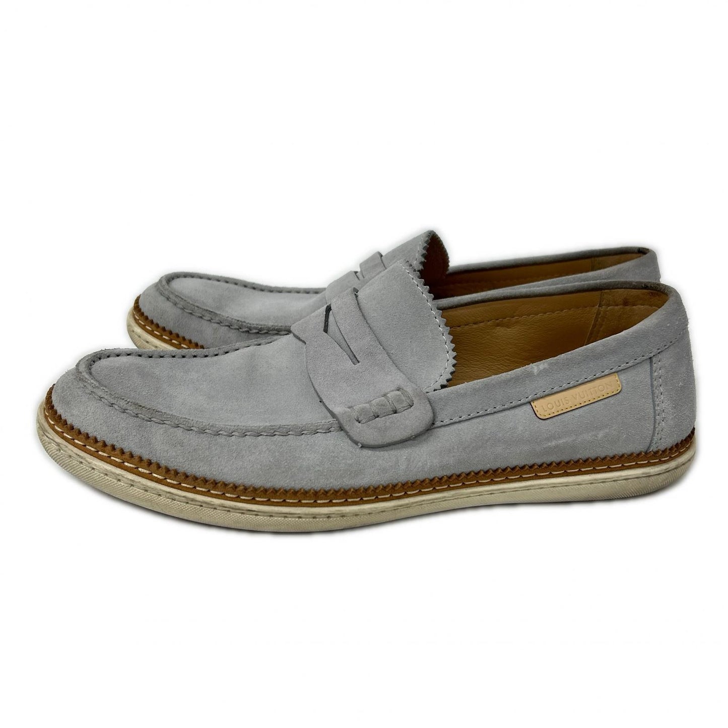 LOUIS VUITTON Suede Coin Loafers Gray Size 7
