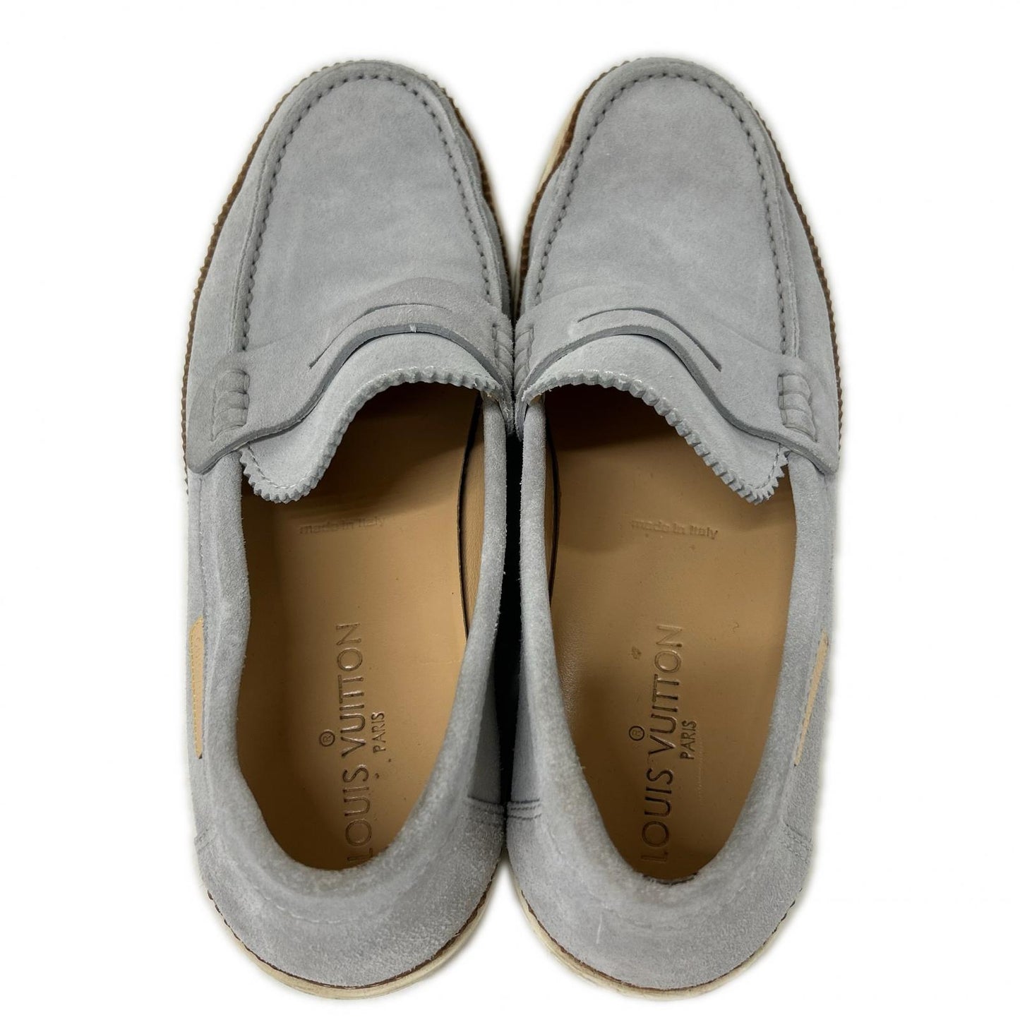 LOUIS VUITTON Suede Coin Loafers Gray Size 7