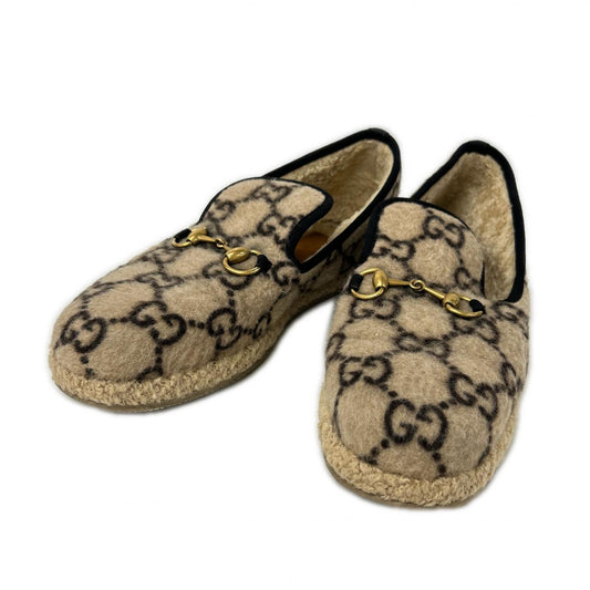 GUCCI GG Wool Horsebit Loafers Beige Size 7