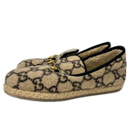 GUCCI GG Wool Horsebit Loafers Beige Size 7