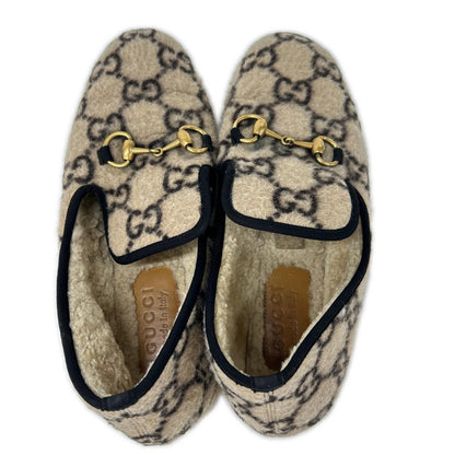 GUCCI GG Wool Horsebit Loafers Beige Size 7