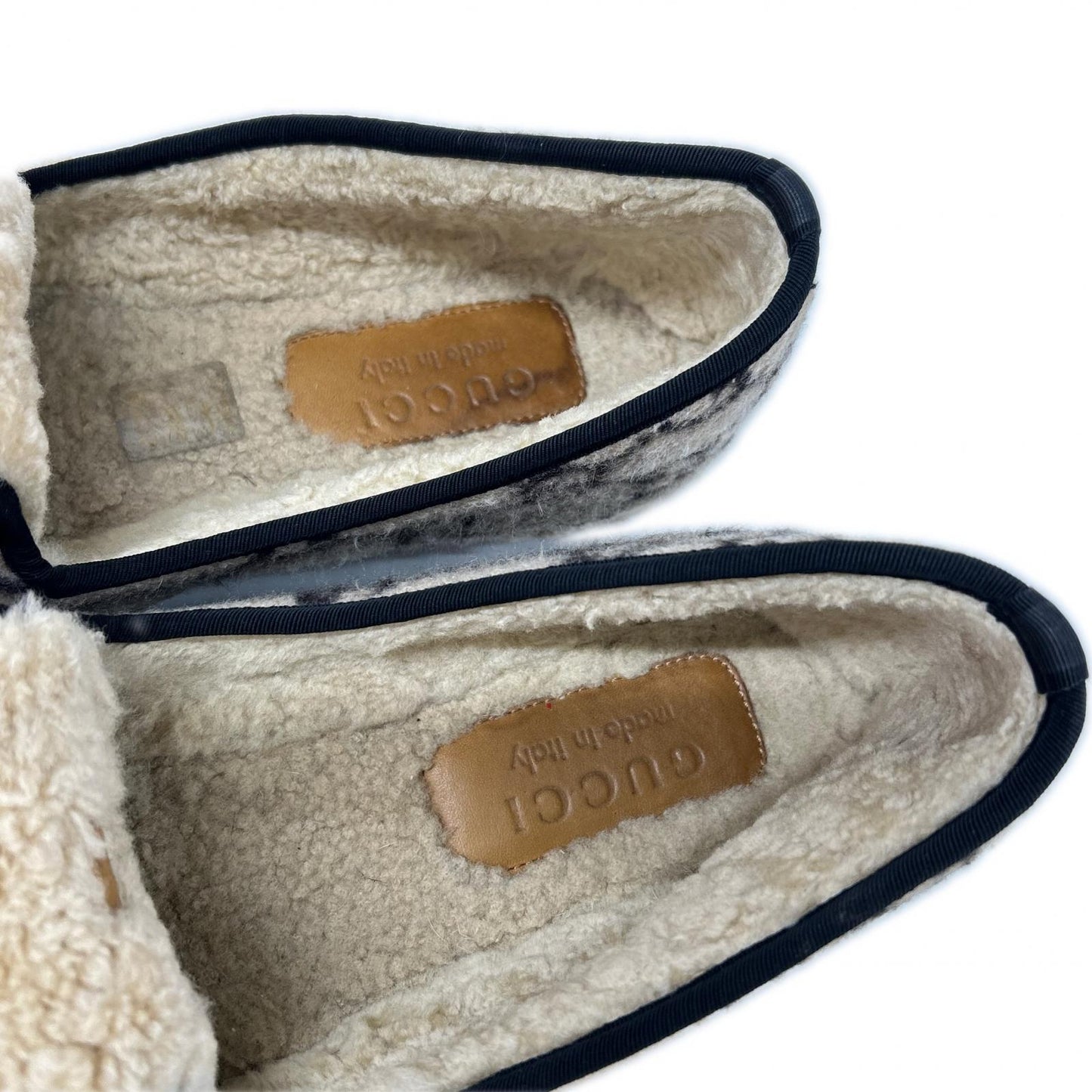 GUCCI GG Wool Horsebit Loafers Beige Size 7