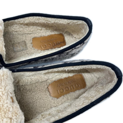 GUCCI GG Wool Horsebit Loafers Beige Size 7