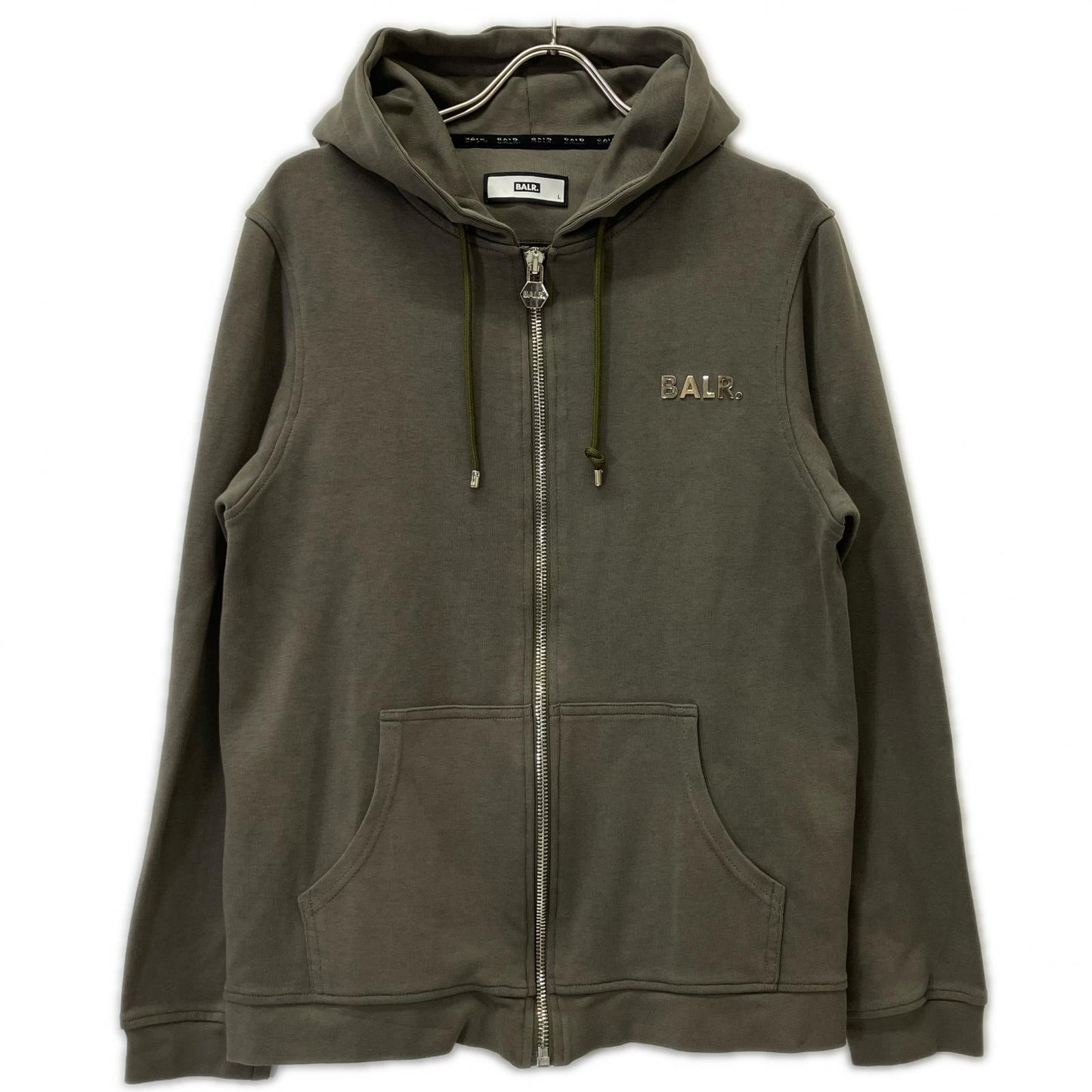 BALR. Khaki Zip-Up Hoodie Size L