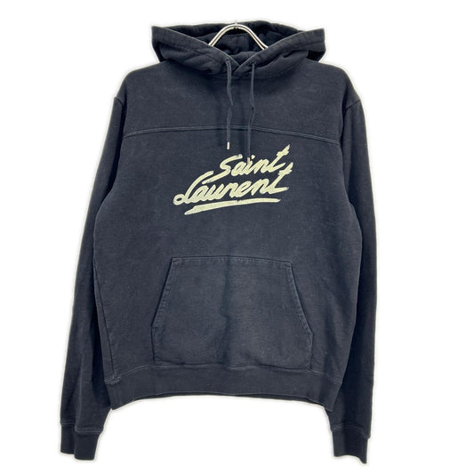 YvesSaintLaurent Black Cotton Signature Logo Hoodie Size XL