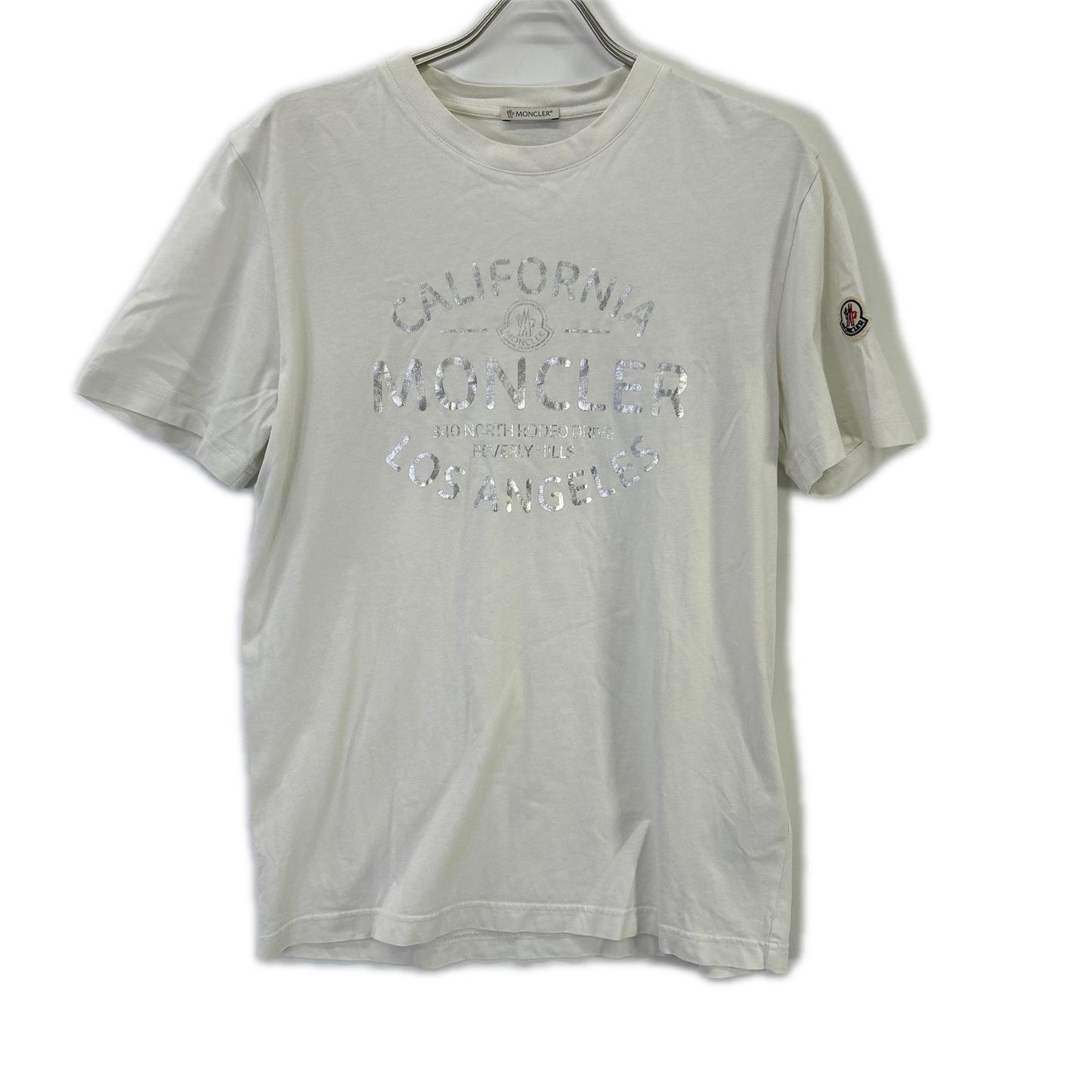 MONCLER 2023 Metallic Front Logo Cotton T-Shirt White Size L