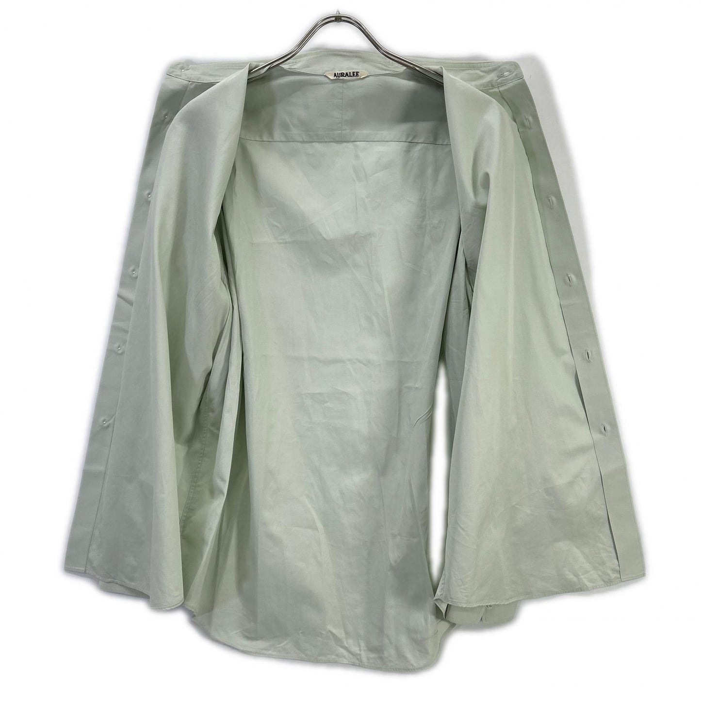 AURALEE Light Green Washed Finx Twill Shirt Size 3
